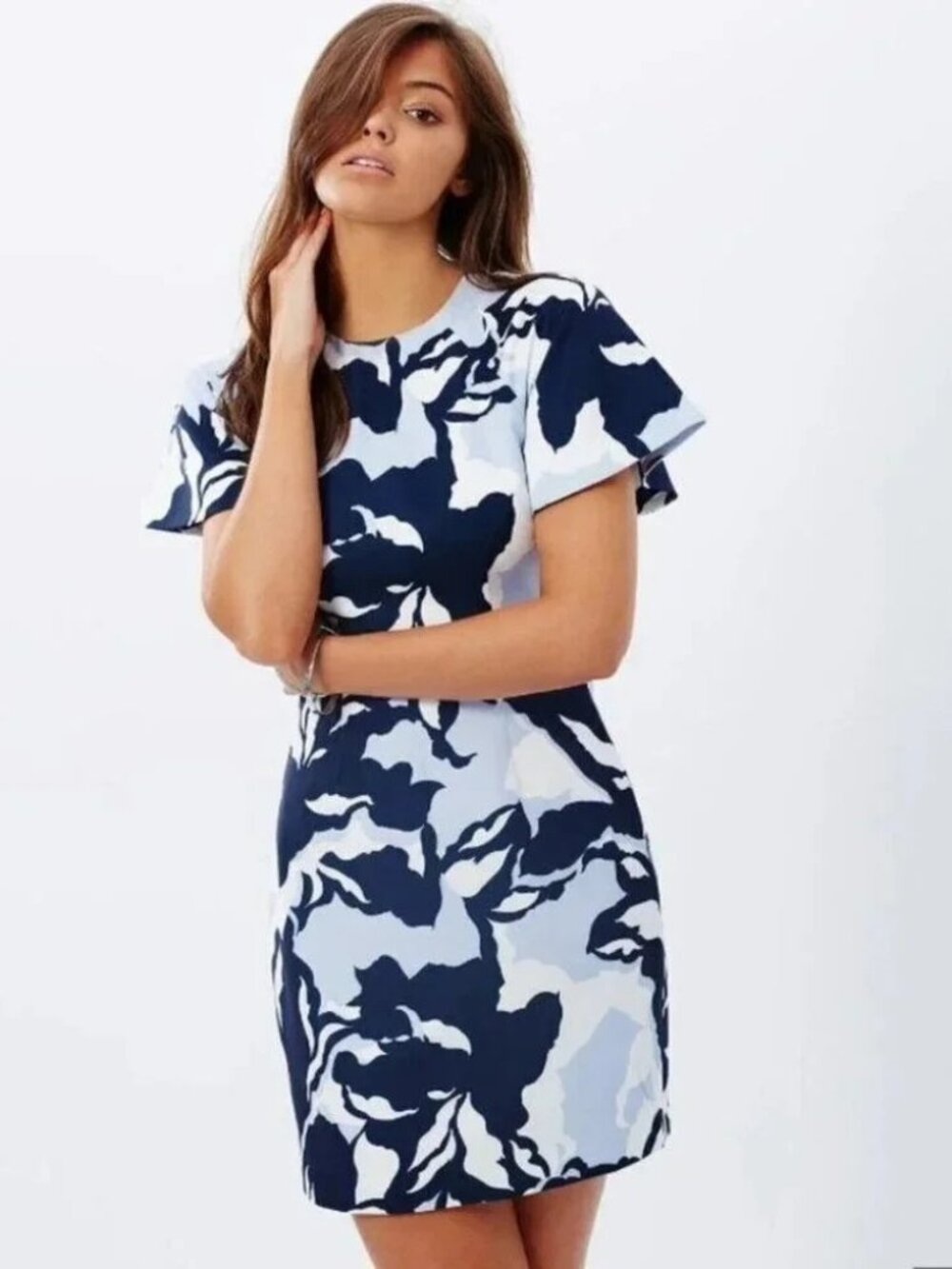 Keepsake Navy Camouflage WASTING TIME Dress Floral Flutter Sleeve Mini RTR Sz L
